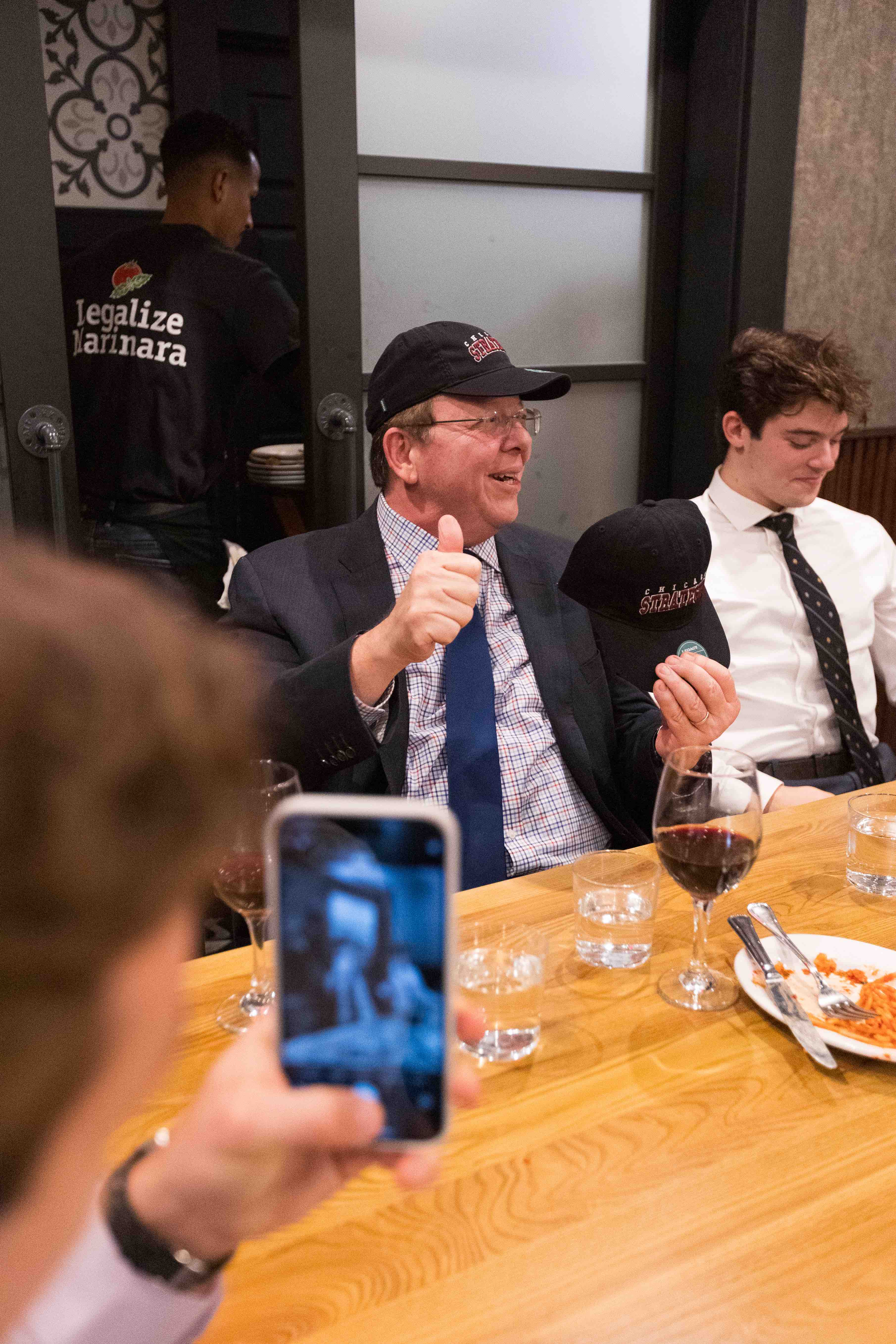 Professor Pape wearing strategist cap